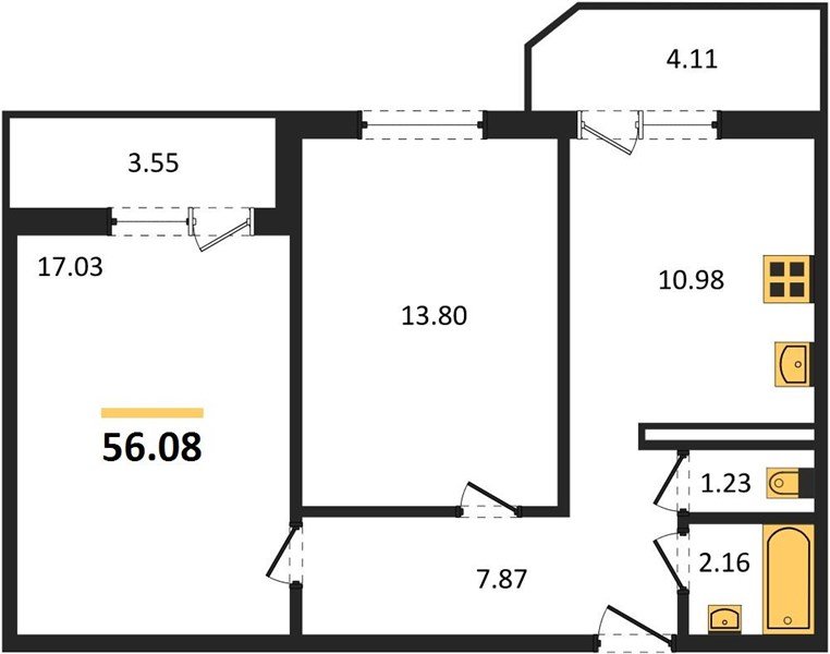 Фото №1: 2-комнатная квартира 56 м² - Берёзовый, Прикубанский внутригородской округ, мкр. жилой комплекс Молодёжный-2, ул. имени Профессора Малигонова, 48