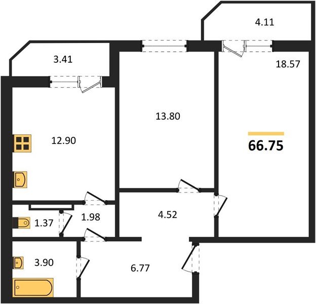 Фото №1: 2-комнатная квартира 66 м² - Берёзовый, Прикубанский внутригородской округ, мкр. жилой комплекс Молодёжный-2, ул. имени Профессора Малигонова, 48