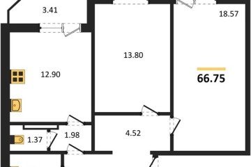 Фото №1: 2-комнатная квартира 66 м² - Берёзовый, мкр. жилой комплекс Молодёжный-2, ул. имени Профессора Малигонова, 48