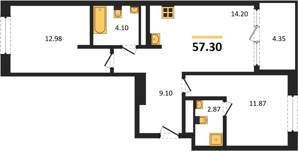 Фото №1: 2-комнатная квартира 57 м² - Краснодар, Карасунский внутригородской округ, Хлопчато-бумажный Комбинат, мкр. жилой квартал Патрики