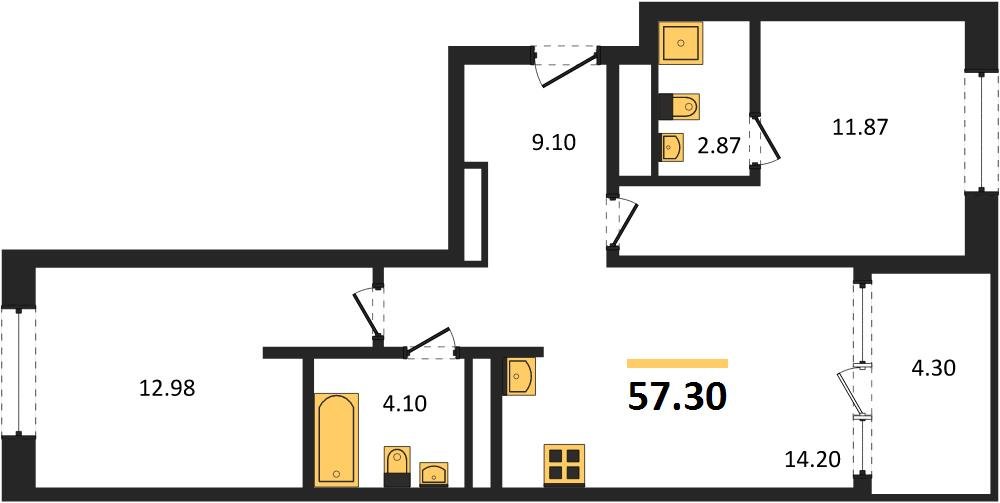 Фото №1: 2-комнатная квартира 57 м² - Краснодар, Карасунский внутригородской округ, Хлопчато-бумажный Комбинат, мкр. жилой квартал Патрики