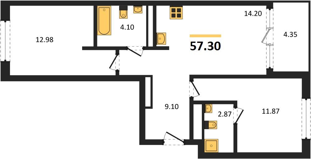 Фото №1: 2-комнатная квартира 57 м² - Краснодар, Карасунский внутригородской округ, Хлопчато-бумажный Комбинат, мкр. жилой квартал Патрики