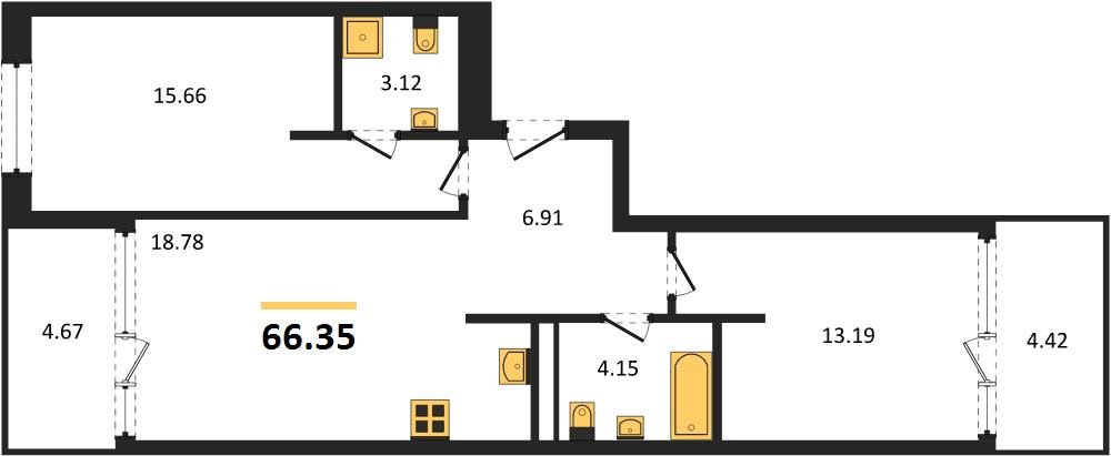 Фото №1: 2-комнатная квартира 66 м² - Краснодар, Карасунский внутригородской округ, Хлопчато-бумажный Комбинат, мкр. жилой квартал Патрики