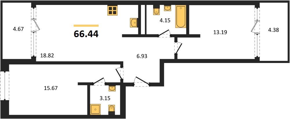 Фото №1: 2-комнатная квартира 66 м² - Краснодар, Карасунский внутригородской округ, Хлопчато-бумажный Комбинат, мкр. жилой квартал Патрики