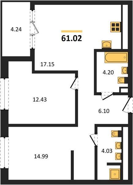 Фото №1: 2-комнатная квартира 61 м² - Краснодар, Карасунский внутригородской округ, Хлопчато-бумажный Комбинат, мкр. жилой квартал Патрики