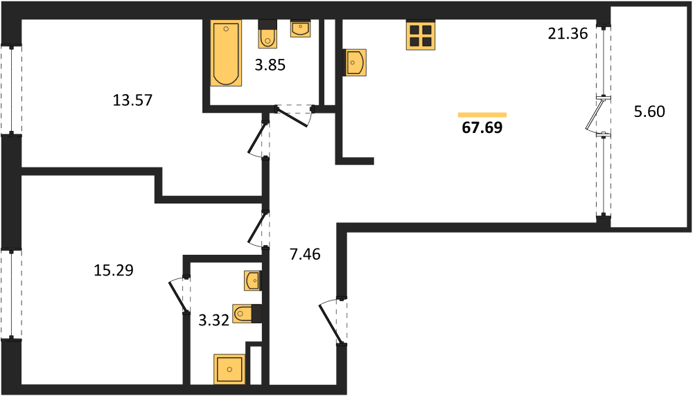 Фото №1: 2-комнатная квартира 67 м² - Краснодар, Карасунский внутригородской округ, Хлопчато-бумажный Комбинат, мкр. жилой квартал Патрики