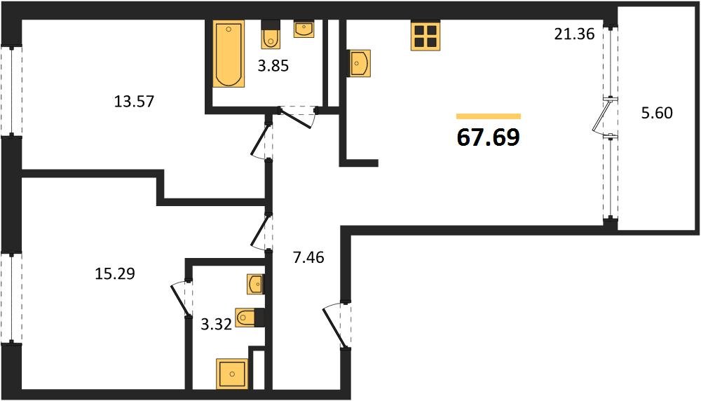 Фото №1: 2-комнатная квартира 67 м² - Краснодар, Карасунский внутригородской округ, Хлопчато-бумажный Комбинат, мкр. жилой квартал Патрики