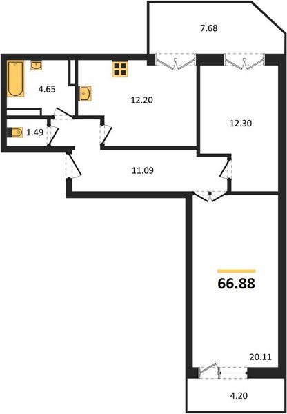 Фото №1: 2-комнатная квартира 66 м² - Краснодар, Прикубанский внутригородской округ, мкр. Музыкальный, ул. Российская, 257/7лит3