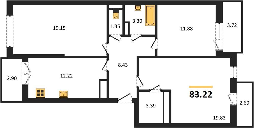 Фото №1: 3-комнатная квартира 83 м² - Краснодар, Музыкальный, ул. Российская, 257/7