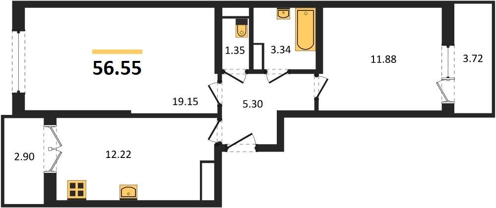 Фото №1: 2-комнатная квартира 57 м² - Краснодар, Прикубанский внутригородской округ, мкр. Музыкальный, ул. Российская, 257/7лит3