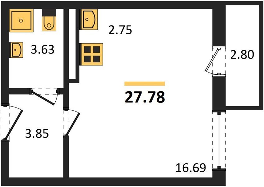 Фото №1: Студия 27 м² - Краснодар, Прикубанский внутригородской округ, Завод Радиоизмерительных Приборов, мкр. Музыкальный, ул. Российская, 257/7