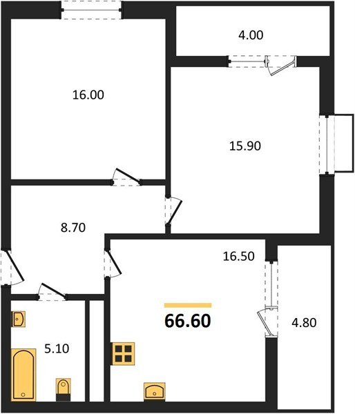 Фото №1: 2-комнатная квартира 66 м² - Яблоновский, мкр. ЖК Мегасити