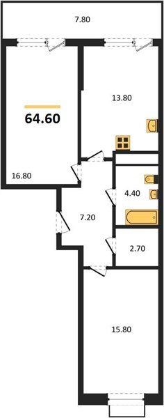 Фото №1: 2-комнатная квартира 64 м² - Яблоновский, мкр. ЖК Мегасити