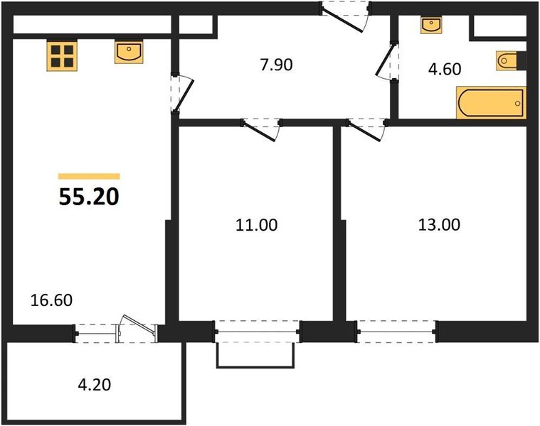 Фото №1: 2-комнатная квартира 55 м² - Новая Адыгея, 