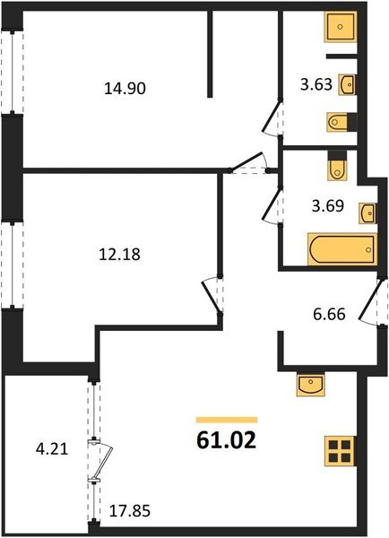 Фото №1: 2-комнатная квартира 61 м² - Краснодар, жилой квартал Патрики, 