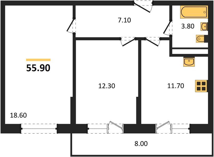 Фото №1: 2-комнатная квартира 55 м² - Краснодар, Прикубанский внутригородской округ, мкр. жилой комплекс Лето, ул. Западный Обход, 48