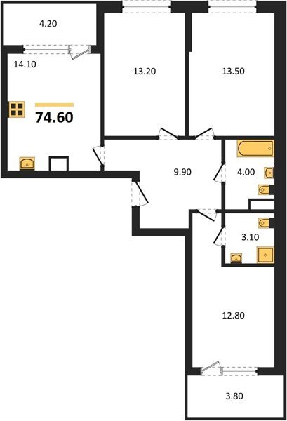 Фото №1: 3-комнатная квартира 74 м² - Краснодар, мкр. Карасунский внутригородской округ, ул. Виктора Казанцева, 1.3лит1
