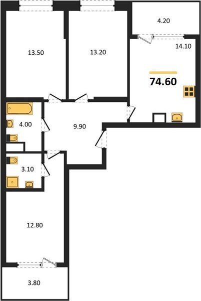 Фото №1: 3-комнатная квартира 78 м² - Краснодар, Карасунский внутригородской округ, мкр. ЖК Первое Место, ул. Виктора Казанцева, 1.3лит1