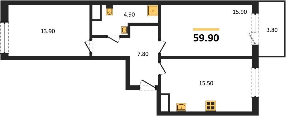 Фото №1: 2-комнатная квартира 59 м² - Краснодар, мкр. Карасунский внутригородской округ, ул. Виктора Казанцева, 1.3лит1