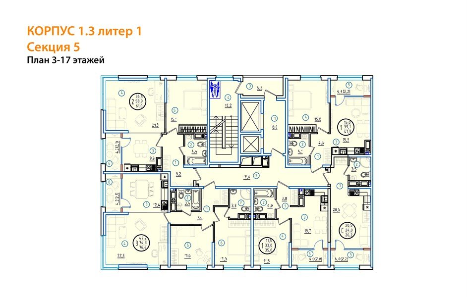 Фото №8: 2-комнатная квартира 61 м² - Краснодар, мкр. Карасунский внутригородской округ, ул. Виктора Казанцева, 1.3лит1