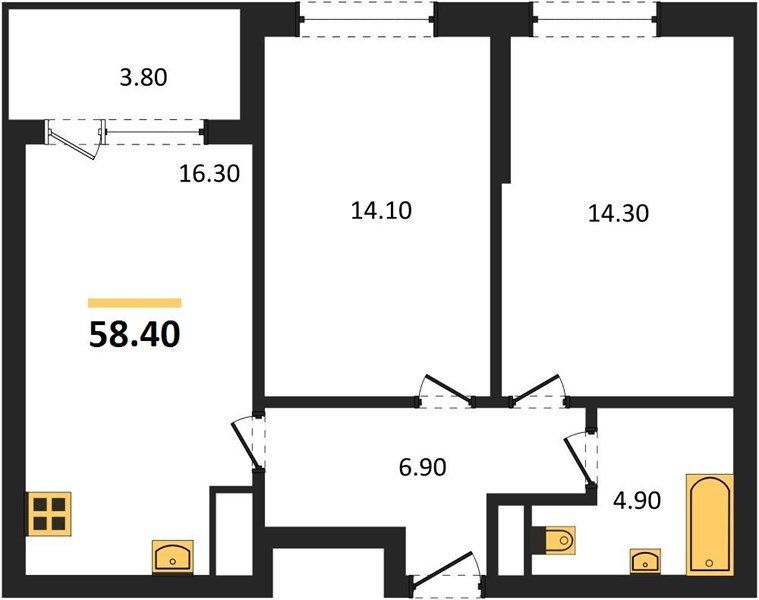 Фото №1: 2-комнатная квартира 58 м² - Краснодар, мкр. Карасунский внутригородской округ, ул. Виктора Казанцева, 1.3лит1