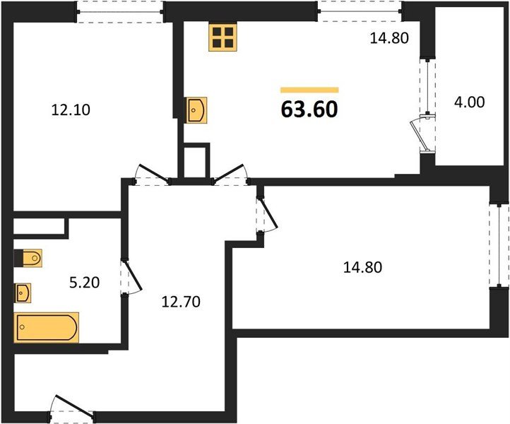 Фото №1: 2-комнатная квартира 63 м² - Краснодар, мкр. Карасунский внутригородской округ, ул. Виктора Казанцева