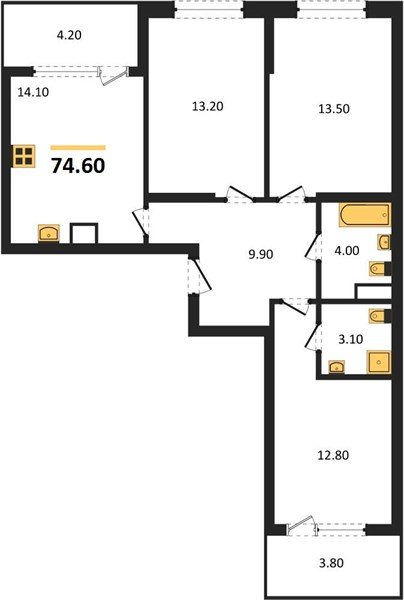 Фото №1: 3-комнатная квартира 74 м² - Краснодар, мкр. Карасунский внутригородской округ