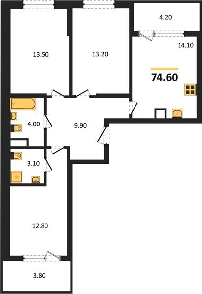Фото №1: 3-комнатная квартира 74 м² - Краснодар, мкр. Карасунский внутригородской округ