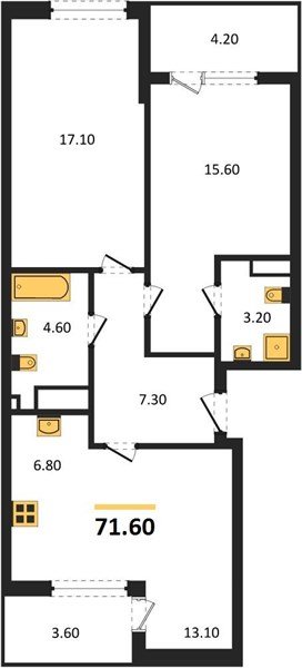 Фото №1: 2-комнатная квартира 71 м² - Краснодар, мкр. Карасунский внутригородской округ
