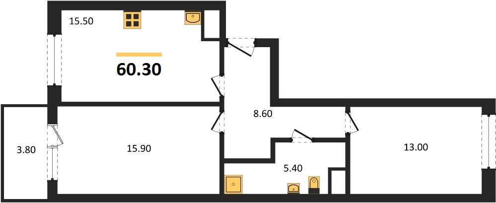 Фото №1: 2-комнатная квартира 60 м² - Краснодар, мкр. Карасунский внутригородской округ