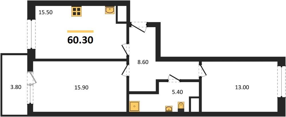 Фото №1: 2-комнатная квартира 60 м² - Краснодар, мкр. Карасунский внутригородской округ, ул. Виктора Казанцева, 1.3лит2