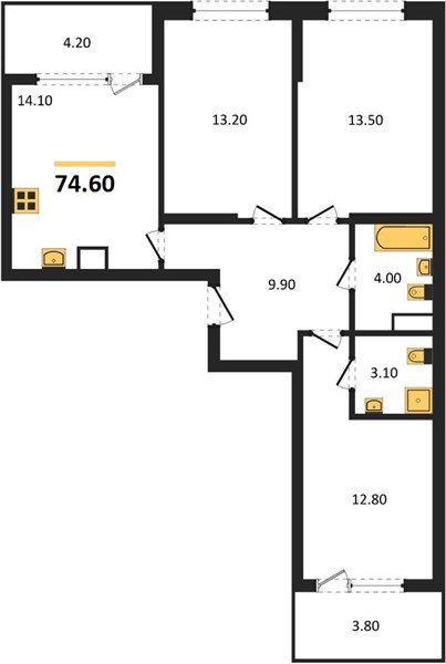 Фото №1: 3-комнатная квартира 74 м² - Краснодар, мкр. Карасунский внутригородской округ, ул. Виктора Казанцева, 1.3лит2