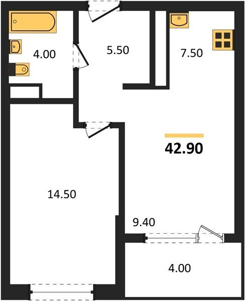 Фото №1: 1-комнатная квартира 42 м² - Краснодар, мкр. Карасунский внутригородской округ, ул. Виктора Казанцева, 1.3лит2