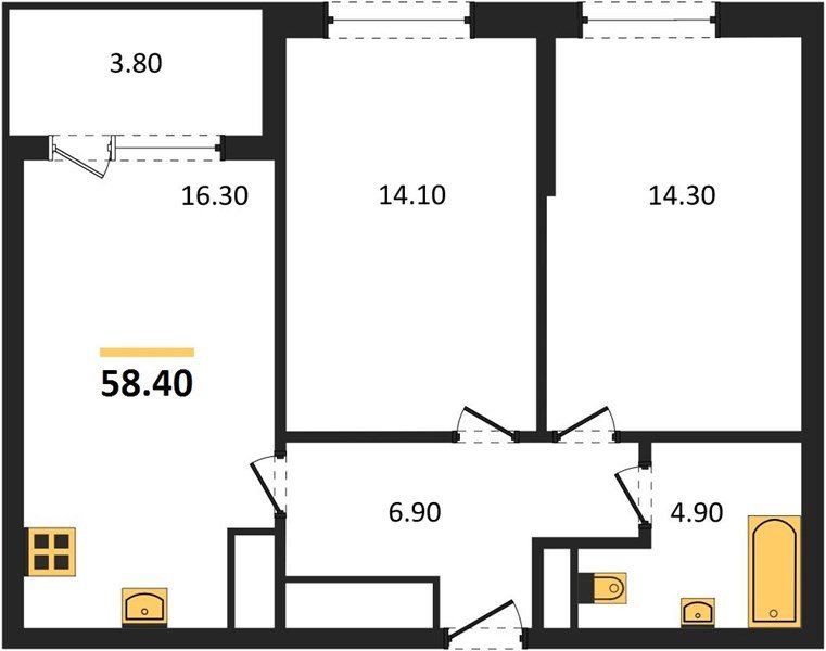 Фото №1: 2-комнатная квартира 58 м² - Краснодар, мкр. Карасунский внутригородской округ, ул. Виктора Казанцева, 1.3лит2