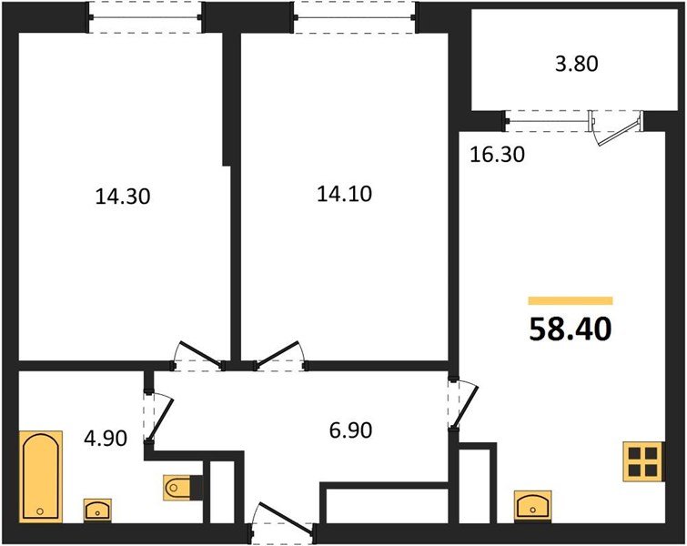 Фото №1: 2-комнатная квартира 58 м² - Краснодар, мкр. Карасунский внутригородской округ, ул. Виктора Казанцева, 1.3лит2