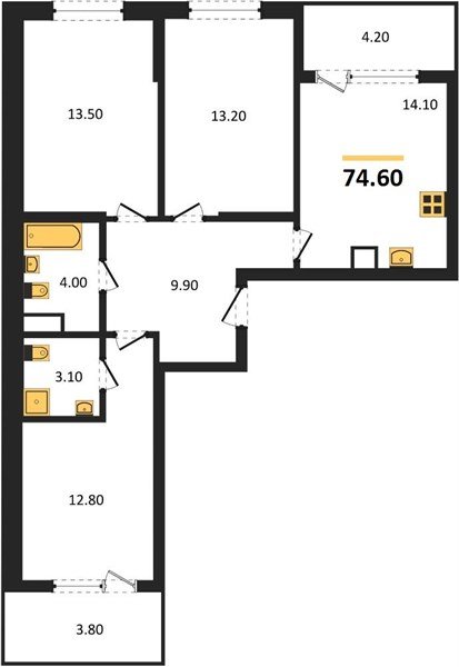Фото №1: 3-комнатная квартира 74 м² - Краснодар, Карасунский внутригородской округ, ул. Виктора Казанцева, 1.3лит2