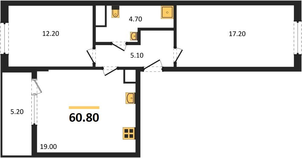 Фото №1: 2-комнатная квартира 60 м² - Краснодар, мкр. Карасунский внутригородской округ