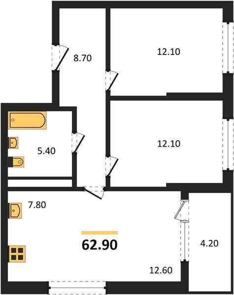 Фото №1: 2-комнатная квартира 62 м² - Краснодар, Карасунский внутригородской округ, мкр. ЖК Первое Место