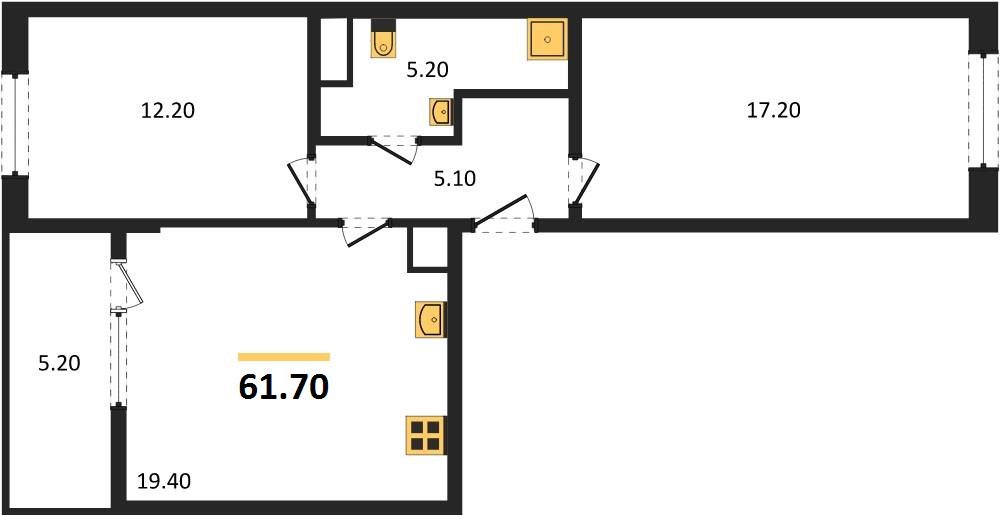 Фото №1: 2-комнатная квартира 61 м² - Краснодар, мкр. Карасунский внутригородской округ