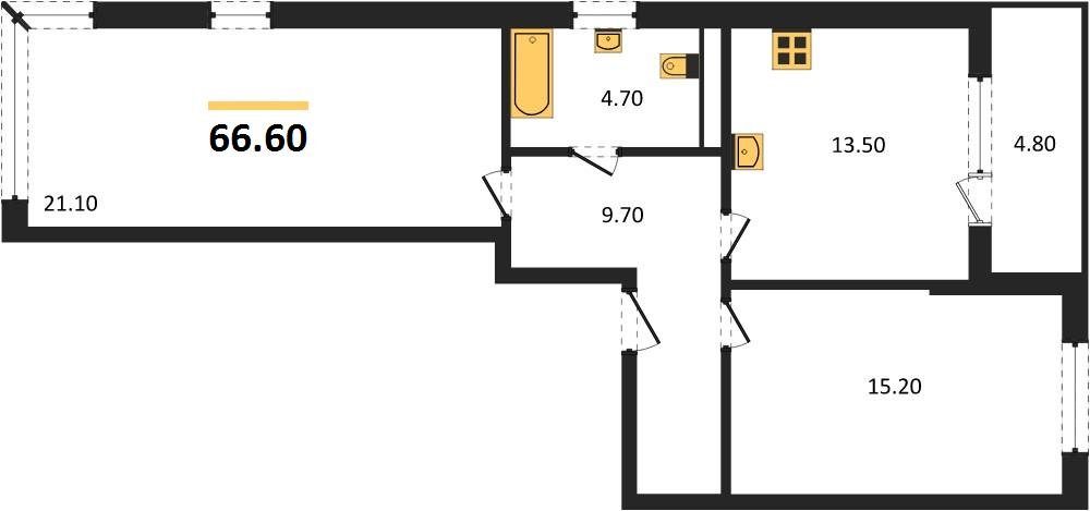 Фото №1: 2-комнатная квартира 66 м² - Краснодар, мкр. Карасунский внутригородской округ