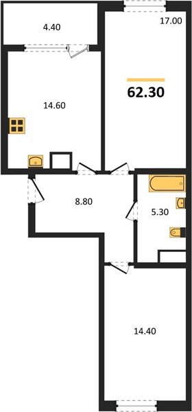 Фото №1: 2-комнатная квартира 62 м² - Краснодар, мкр. Карасунский внутригородской округ