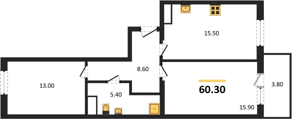 Фото №1: 2-комнатная квартира 60 м² - Краснодар, мкр. Карасунский внутригородской округ