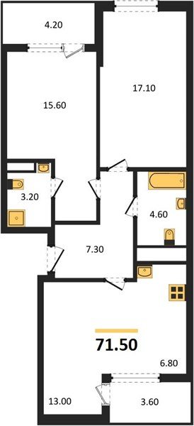 Фото №1: 2-комнатная квартира 71 м² - Краснодар, мкр. Карасунский внутригородской округ