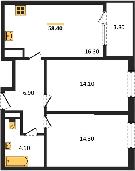 Фото №1: 2-комнатная квартира 58 м² - Краснодар, мкр. Карасунский внутригородской округ