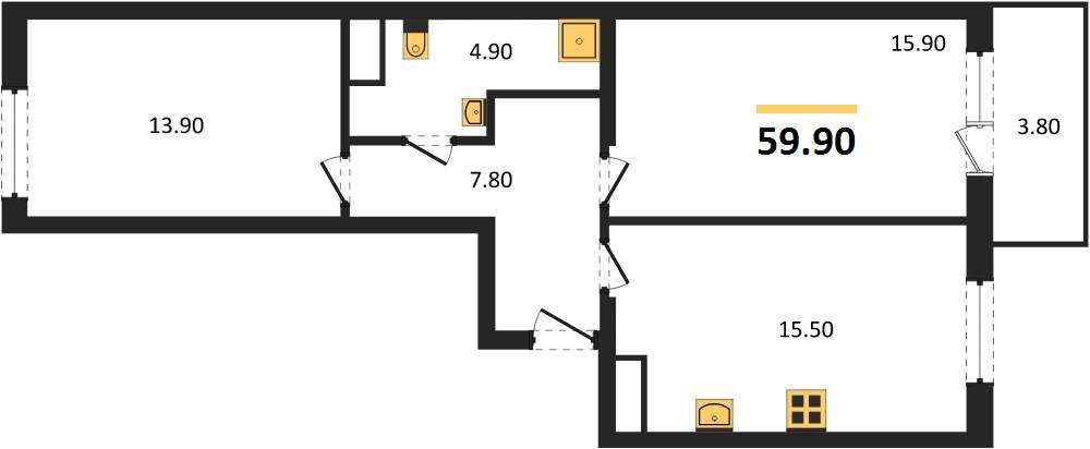 Фото №1: 2-комнатная квартира 59 м² - Краснодар, мкр. Карасунский внутригородской округ