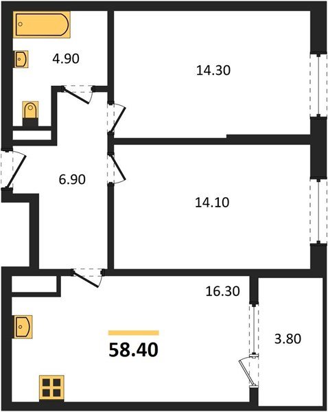 Фото №1: 2-комнатная квартира 58 м² - Краснодар, мкр. Карасунский внутригородской округ