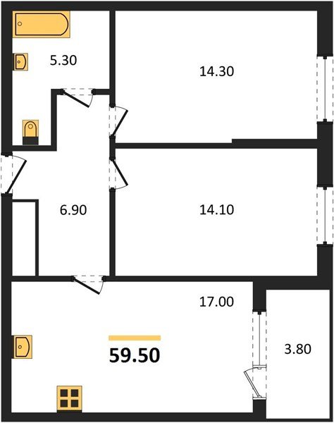 Фото №1: 2-комнатная квартира 59 м² - Краснодар, мкр. Карасунский внутригородской округ