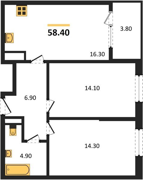 Фото №1: 2-комнатная квартира 58 м² - Краснодар, мкр. Карасунский внутригородской округ