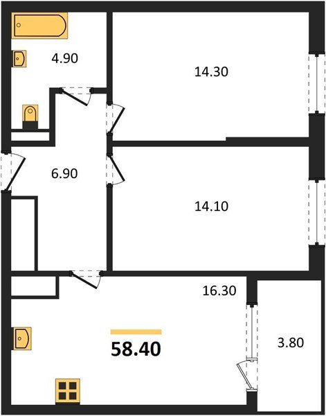 Фото №1: 2-комнатная квартира 58 м² - Краснодар, мкр. Карасунский внутригородской округ