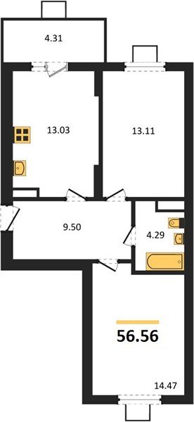 Фото №1: 2-комнатная квартира 56 м² - Северская, мкр. ЖК Цветной Бульвар